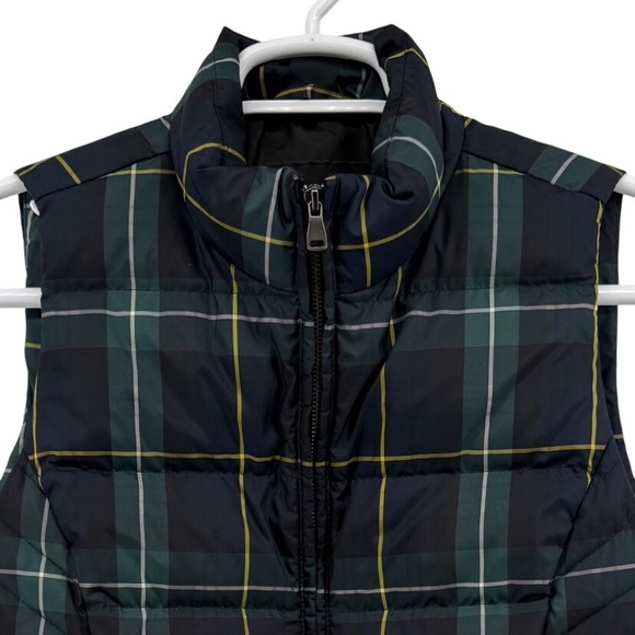 Talbots Jackets & Blazers - Talbots Womens Medium Black Watch Plaid Down Puffer Vest Navy Green Cinched Back